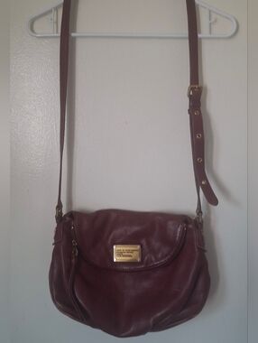 Marc Jacobs Burgundy Leather Crossbody with Gold Plaque